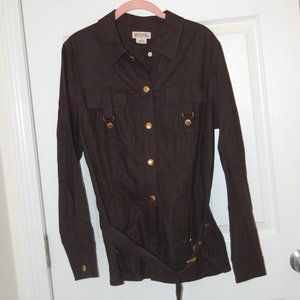 Michael Kors Women's Brown Linen/Rayon Safari Style Jacket W/Belt Size 14